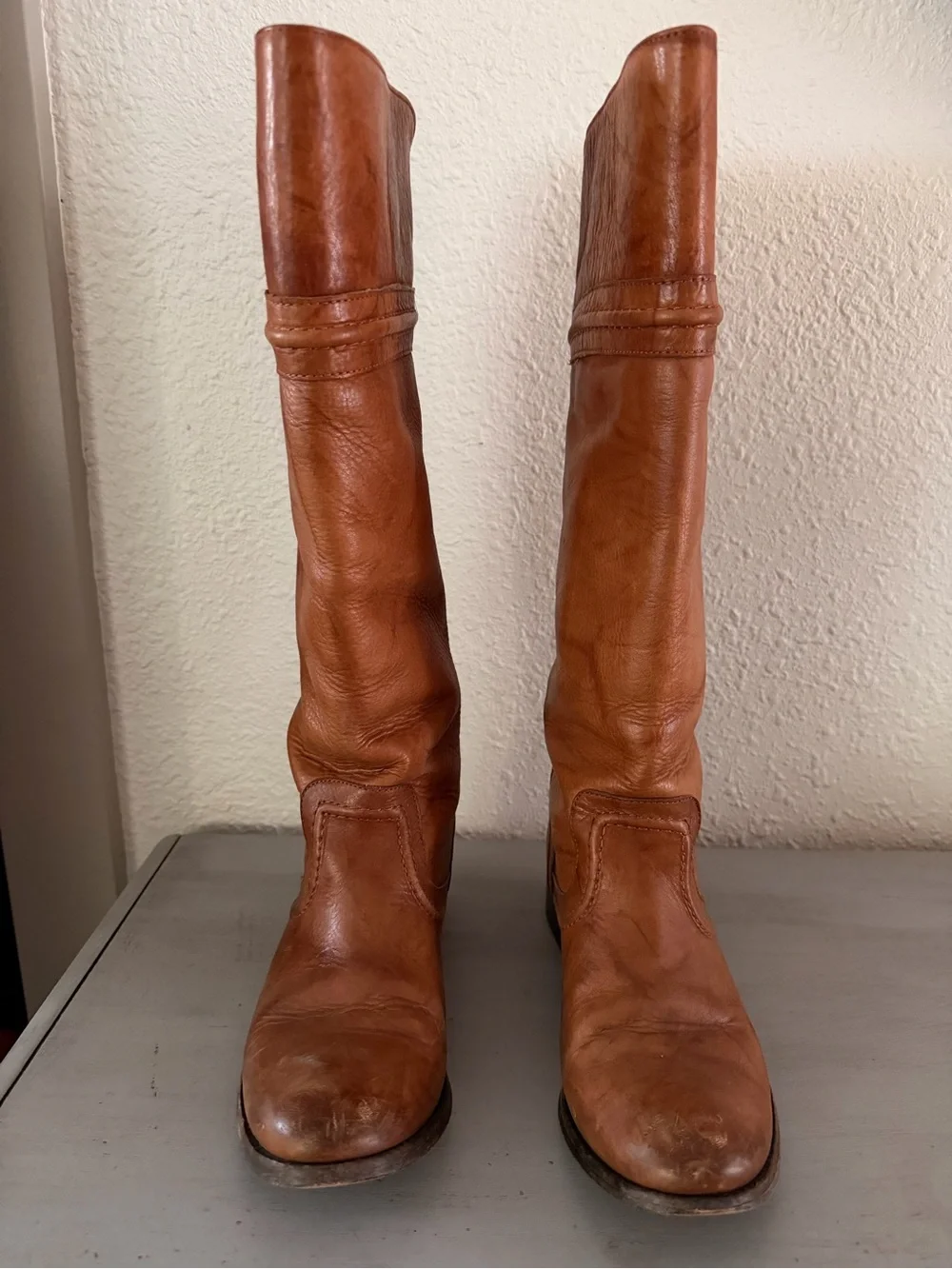 Frye Tall Leather Riding Boots - Cognac Brown